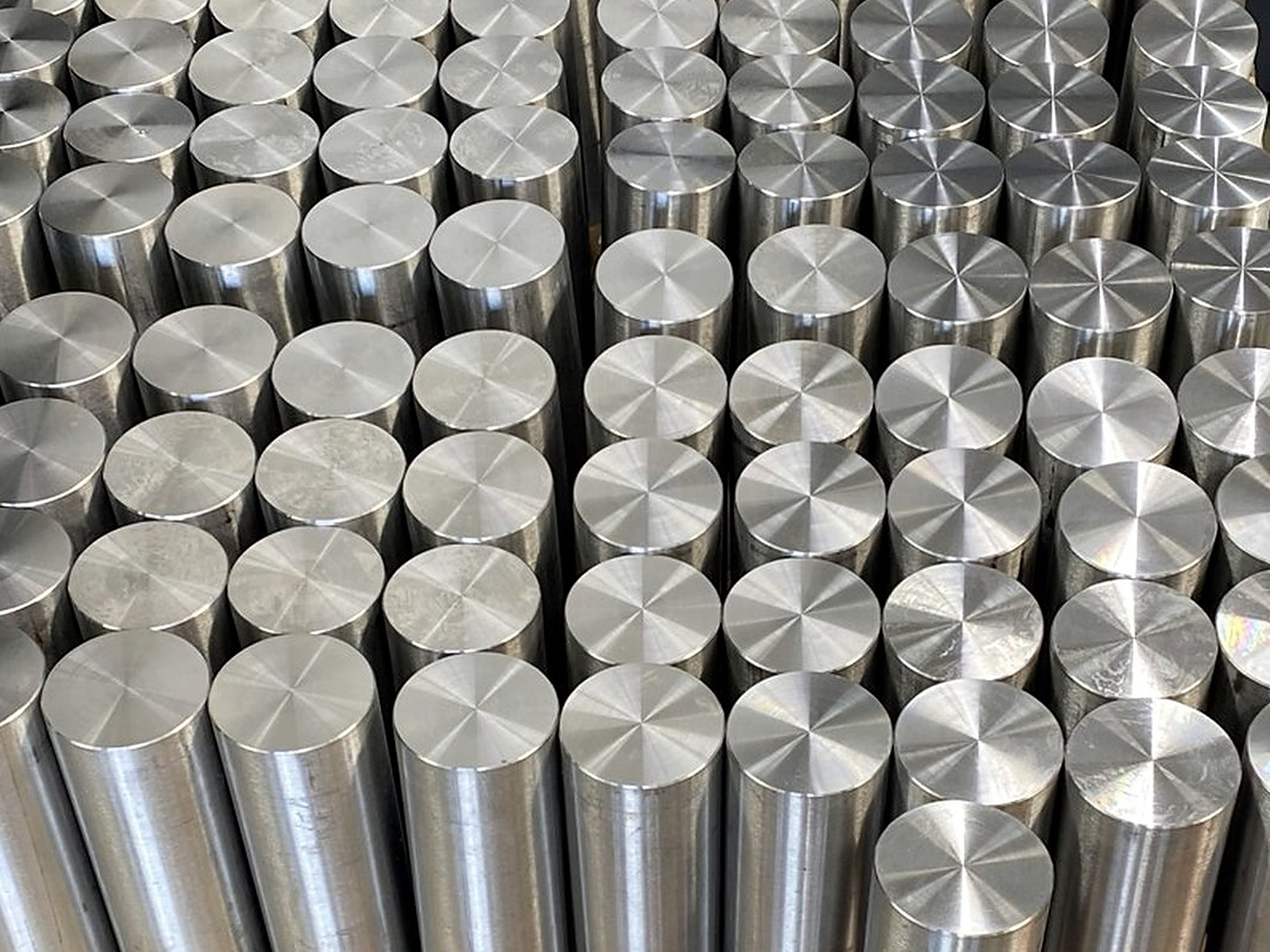 Array of precision turned stainless components staged after machining