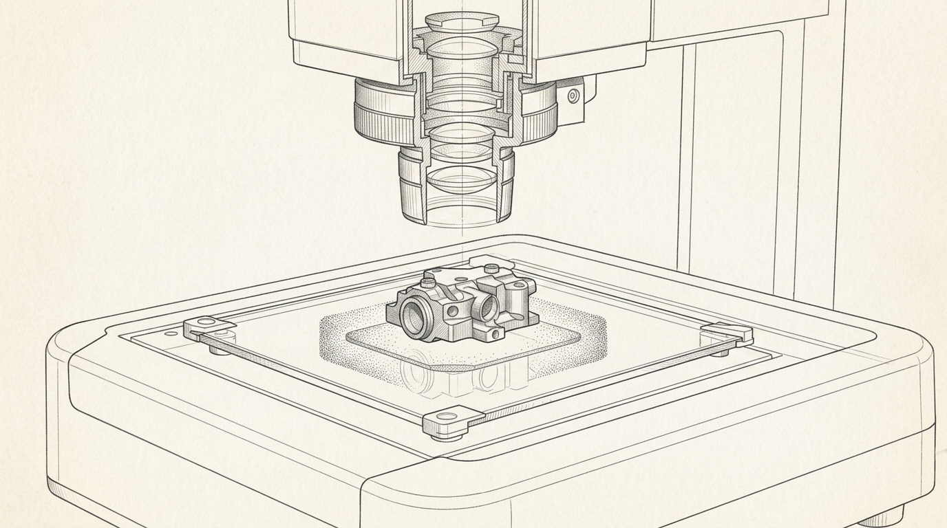 Draftsman's illustration of an optical image dimension measurement system