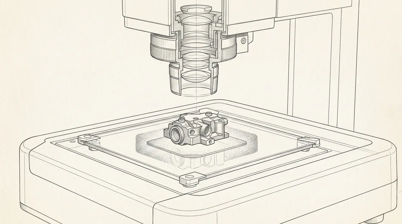 Draftsman's illustration of an optical image dimension measurement system